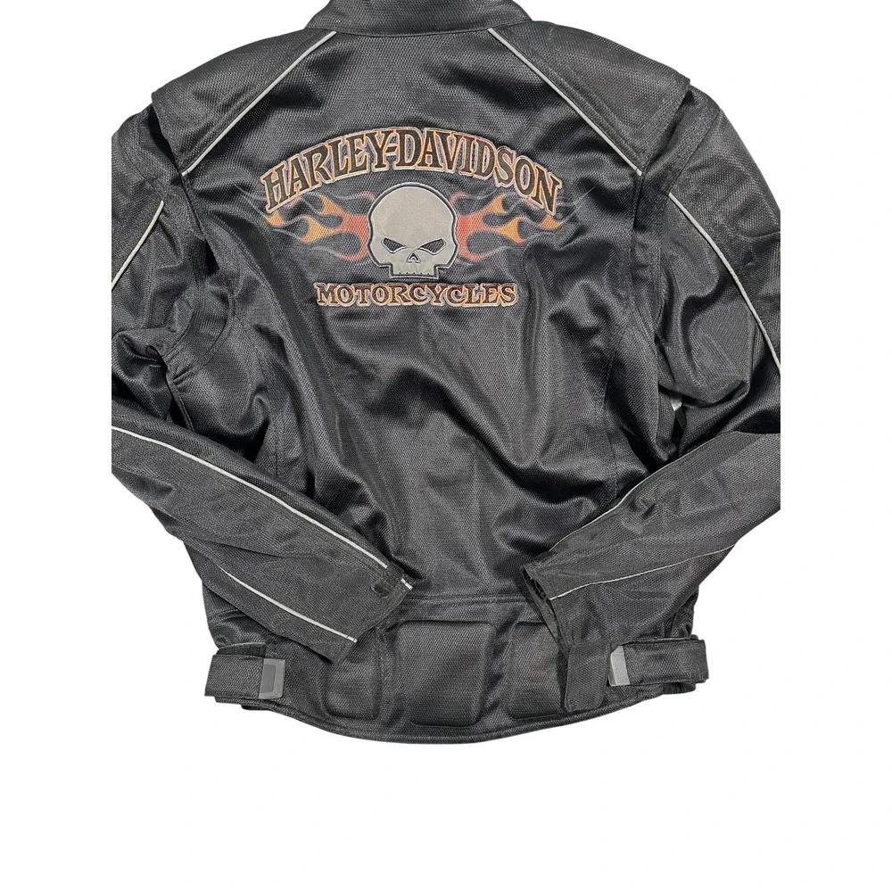 Harley-Davidson Men's Size L Willie G Skull Flames Mesh Riding Jacket Black
